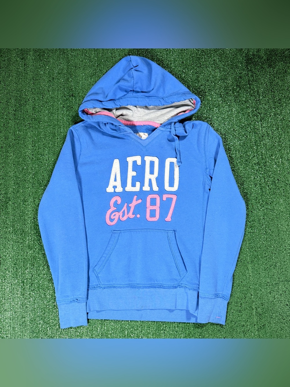 Y2K Womens Aeropostale Hoodie Blue Graphic Pullover Sweatshirt XS